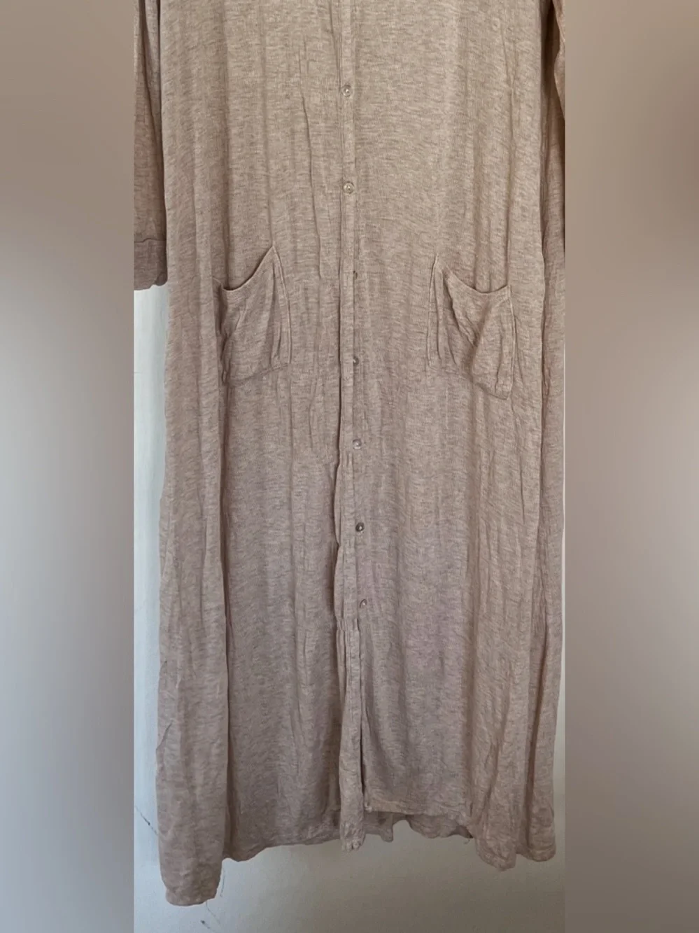 Light Taupe Button-Front Long Hooded Cardigan - Picture 7 of 8